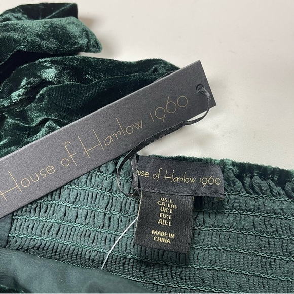 HOUSE of Harlow 1960 x REVOLVE Velvet mini dress with  shoulders ties Green Sz L - Picture 9 of 15